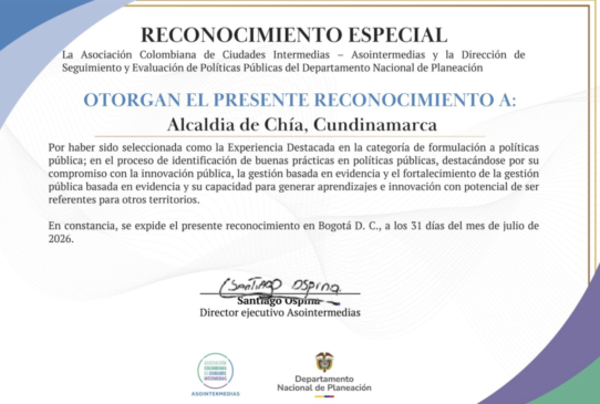 DNP y Asointermedias reconocen a Chía por formulación de políticas públicas